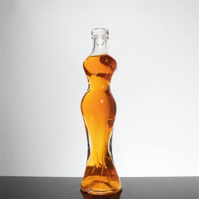 Gin Bottles Body Shape 300ml Liquor Spirit Alcohol Glass High Quality Unique Woman Beverage Clear Screw Cap Cork Glass Products