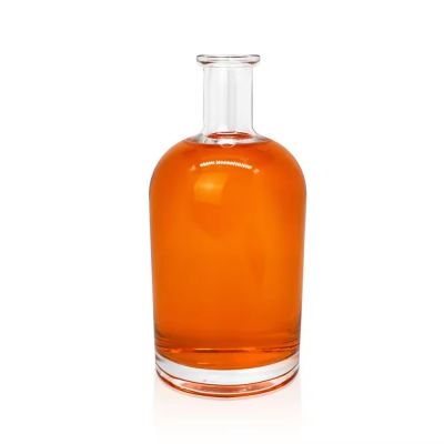 Tall neck luxury whiskey vodka 100ml 375 ml 500ml 750ml spirits liquor glass bottle with flat shoulder bamboo sto