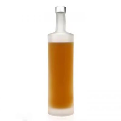 Premium Empty Cylinder Glass Liquor Wine Bottle 750ml Frosted Glass Vodka Whisky Bottle Wholesale With Aluminum Screw Cap