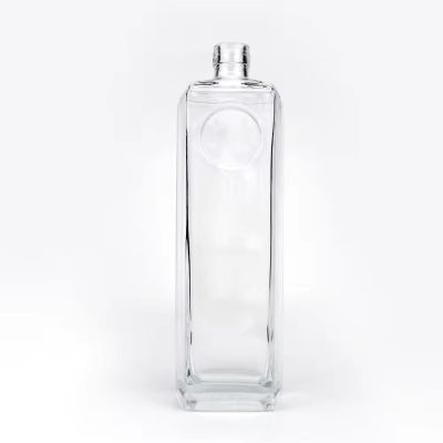 Customized Embossed Square Liquor Glass Bottle 700ml Corked Glass Vodka Tequila Gin Bottle