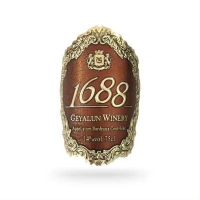 Wholesale Embossed Stickers design personalized aluminum Metal Wine Bottle Label