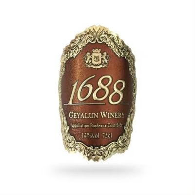 Wholesale Embossed Stickers design personalized aluminum Metal Wine Bottle Label