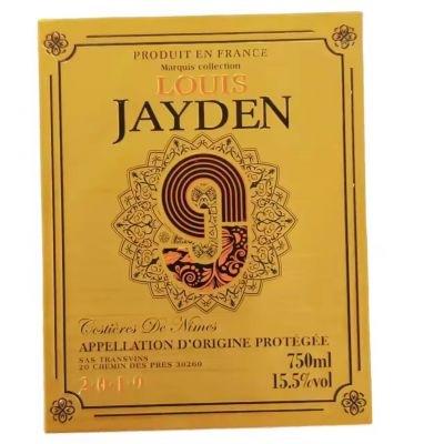 Custom Gold Metal Logo Design Bottle sticker name badges Aluminum wine Label