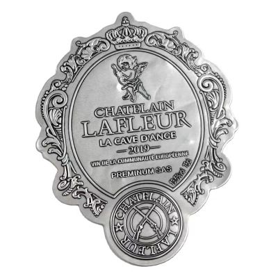 Custom Self-Adhesive Sticker Aluminum Stamped Logo Metal Wine Bottle Label
