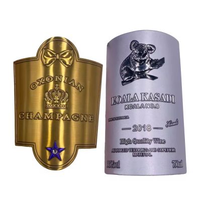 Custom Metal Aluminum Embossed Luxury Wine Bottle Labels 3d wholesale matte wine bottle metal aluminum sticker label