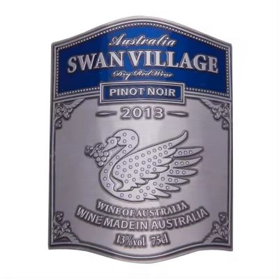 Custom Aluminum design Embossed sticker Metal Wine Label