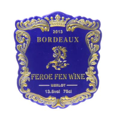 Custom printed self-adhesive embossed aluminum stickers red wine perfume bottle printing aluminum nameplate