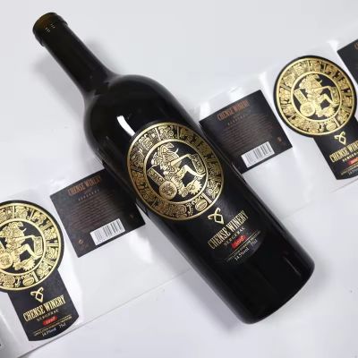 Wine Label Sticker Matte Black Gold Foil Emboss Glass Bottle Sticker Label Packaging Labels