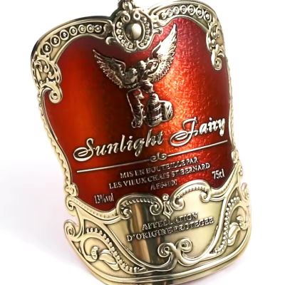 Custom Metal Adhesive Wine Label Aluminum Embossed Spirits Gin Vodka Tequila Bottle Labels With Sticker