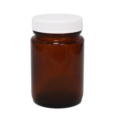 100g Amber Glass Round Tall Jar P/Pack packer bottle pill jars With 48mm 400 White PP Screw Cap