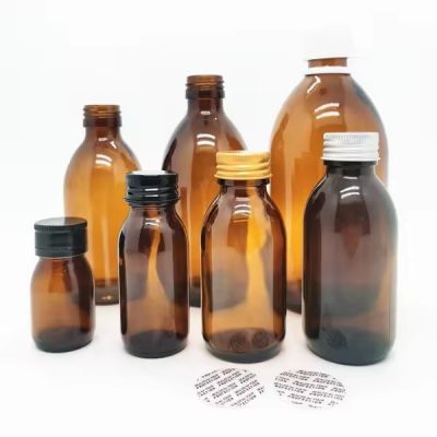 Cough Syrup 30ml 60ml 100ml 150ml 200ml 250ml Amber Round Pharmaceutical Glass Bottle With Plastic Cap
