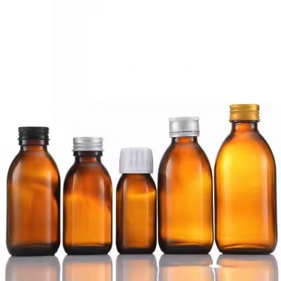 Wholesale clear amber brown round Glass Syrup Bottles in 30ml 60ml 100ml 150ml 180ml 200ml 250ml 300ml 500ml Sizes