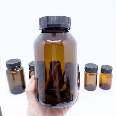 Type III Soda-Lime Glass Amber Round Wide Mouth Packer Bottle without Child resistant Caps closures 16oz 500ml 500cc