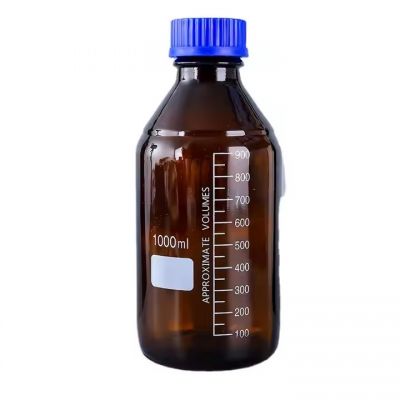 1000ml Amber Brown Glass Graduated Round Lab Bottles Autoclavable Reagent Media Storage Bottle With Blue Screw Cap
