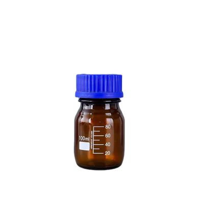 100mL Amber Reagent Media Bottle, Round Graduated Glass Storage Bottle Blue Screw Cap for Chemistry Lab Universities Home