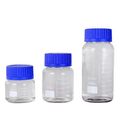 Scientific Laboratory Graduated Cone Square Round Glass Reagent Bottles 25ml 50ml 100ml 250ml 500ml 1000ml