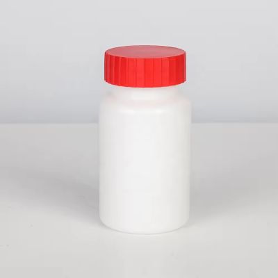 Biodegradable HDPE 100cc Plastic Medicine Pill Capsule Bottle Supplement Jar With Red Screw Cap