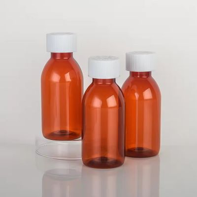 100ml Wholesale Medical Plastic PET Amber Medicine Bottle Cough Syrup Bottle With Child Safety Screw Cap