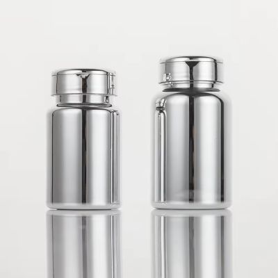 Eco Friendly Wholesale Luxury 120cc Silver PET Pill Bottle Plastic Medicine Vitamin Bottle Capsule Bottle With Silver Flip Cap