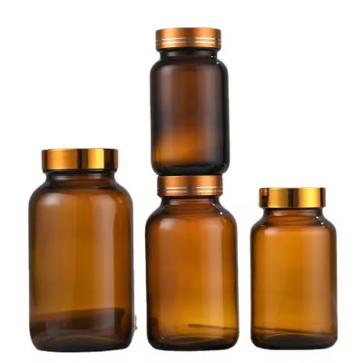 Childproof Cap Food Glass Jar 120ml Amber Packer Wide Mouth Glass Bottle Vitamin Bottles