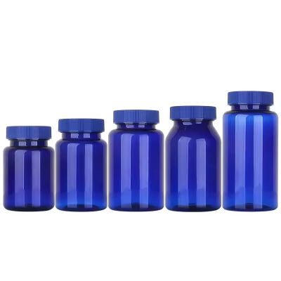 Food Grade medicine bottle blue green Powder Candy Plastic citamin bottle PET 120cc Pill Bottle with frost lids