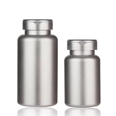 Wholesale Electroplate Gloss Silver PET Plastic Bottles with Screw Cap Solid Powder Capsules Pill Tablet Holder Storage Box