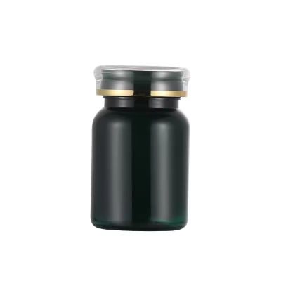 CUSTOMDark Green Pills Bottle Plastic PET Straight Round Empty Plastic Pill Container Chewing Gum Transparent Bottle Screw Cap