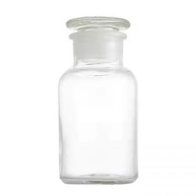 Clear lab apothecary reagent bottle wide mouth with glass stopper