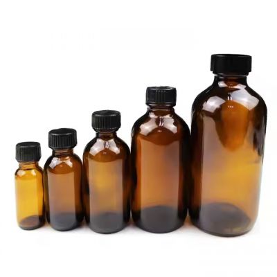 Wholesale Boston 15ml 30ml 60ml 120ml 250ml 500ml 1000ml Round Br own Amber Essential Oil Glass Bottle With Screw Cap