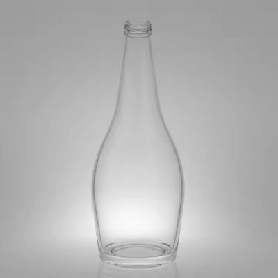 750ml Long Neck Custom Round Shape Glass Water Milk Tea Bottle Carbonated Alcoholic Glass Bottle With ROPP Top