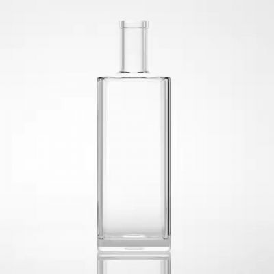 Long Neck Cork Top Glass Whisky Rum Brandy Bottle Square Shape 750ml Custom Logo Glass Liquor Bottle