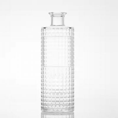 700ml Round Shape Short Neck Embossed Glass Liquor Whisky Tequila Bottle With Label