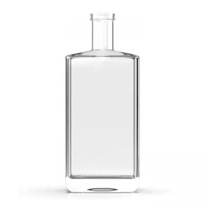 Premium transparent customizable 750ml Super flint Gum Vodka whiskey Liquor square-shaped glass bottles with cork