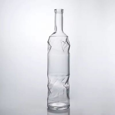 High thin clear Customizable logo 700 750ml Super flint Gum Vodka whiskey Liquor glass bottles with cork
