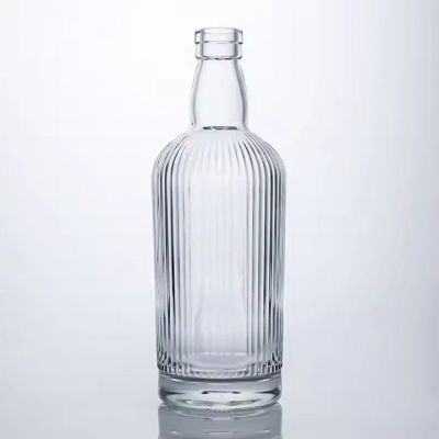 Round Striped Glass 700ml Super Flint Empty Glass Bottle For Vokda Whisky Tequila