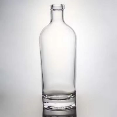 Wholesale round shaped 750ml 1000ml empty clear flint gin rum champagne liquor glass bottle with wood cork