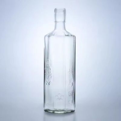 New design 400ml square shaped empty clear beverage drinks brandy whisky glass liquor bottle with cork