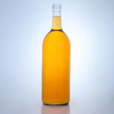 High end transparent round shaped 1020ml liquor whisky brandy gin glass bottle bottomless with cork