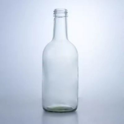 Empty glass bottle round shaped clear 350ml liquor brandy rum gin glass bottle with screw cap