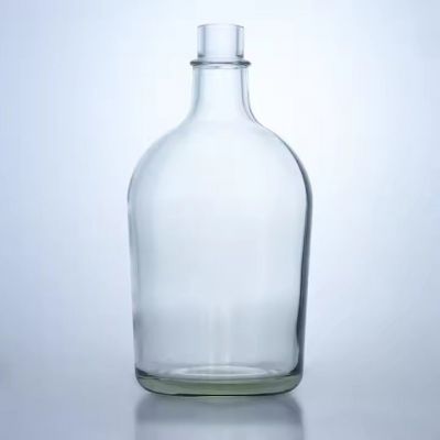 Big belly round shaped glass bottle clear liquor brandy rum glass bottle 500ml 700ml 750ml with cork