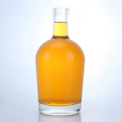 Big belly glass bottle 750ml thick bottom liquor whisky gin rum glass bottle with cork