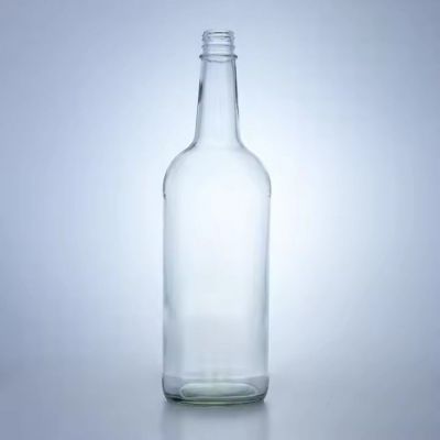 Classic clear round shaped 500ml 700ml 750ml liquor whisky brandy gin glass bottle Embossed glass bottle with screw cap