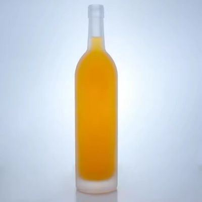 Customized round shaped glass bottle frosted glass bottle 750ml brandy whisky rum bottle with screw cap