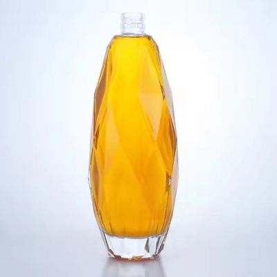 High quality rhombic ripple glass bottle liquor vodka spirits tequila glass bottles 750ml thick bottom bottles with teeth top