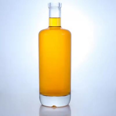 Transparent glass liquor bottle 750ml thick bottom short neck tequila brandy whisky clear glass bottle with cork top
