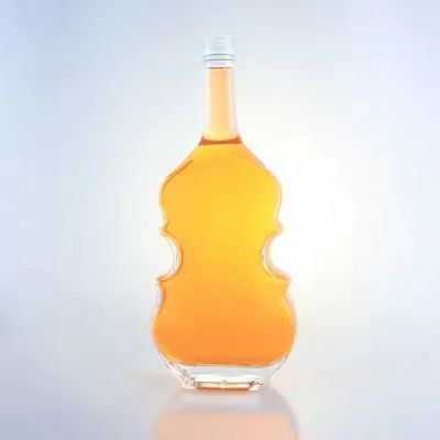 Violin Shape Vodka Spirits Whiskey Glass Bottles High Quality 500ml Gin Glass Rum Bottle With Corks