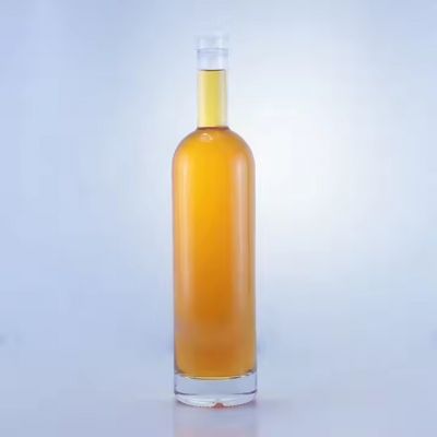 Customization Round Shape Long Neck 500ml 700ml 750ml Liquor Glass Bottle Rum Vodka Whisky Tequila Gin Glass Bottle With Cork