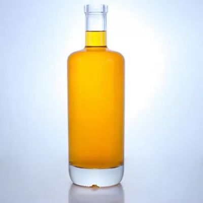 Venta al por mayor, botella de vidrio para licor transparente redonda, tequila, brandy, ron, 500ml, 700ml, 750ml
