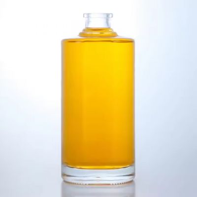 750 ml short neck round shape clear glass bottle with cork cap for vodka tequila rum gin whiskey brandy
