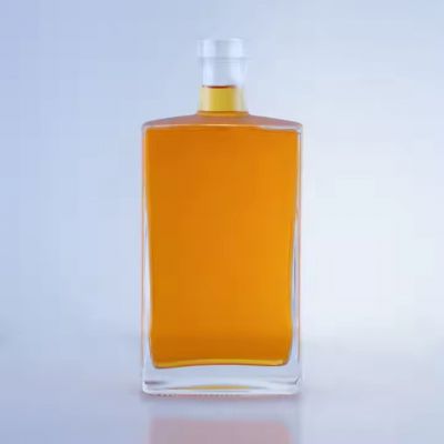 500 ml can be customize square clear rum vodka gin brandy whiskey glass bottle with cork cap